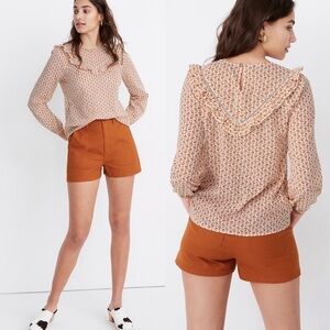 🎁Like New Madewell White/Orange Floral L/S Blouse- XXS